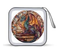 Jubonexis Custodia portatile per CD e DVD, motivo: drago fantasy in vetro colorato su vecchi libri, per auto, casa, viaggio