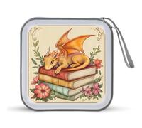 Jubonexis Custodia portatile per CD e DVD, motivo: drago su libri, vintage, per auto, casa, viaggio