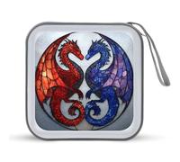 Jubonexis Custodia portatile per CD e DVD, motivo: due draghi in vetro colorato, per auto, casa, viaggio