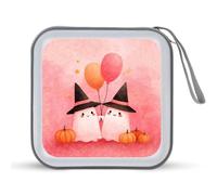 Jubonexis Custodia portatile per CD e DVD, motivo: fantasmi rosa con cappelli da strega, per auto, casa, viaggio