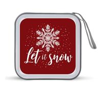 Jubonexis Custodia portatile per CD e DVD, motivo fiocco di neve su rosso Let It Snow, per auto, casa, viaggio
