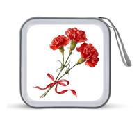 Jubonexis Custodia portatile per CD e DVD, motivo fiore di garofano rosso annodato con nastro, per auto, casa, viaggio
