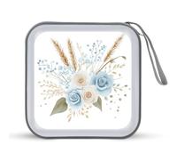 Jubonexis Custodia portatile per CD e DVD, motivo floreale autunnale, con rose bianche, blu delphinium, per auto, casa, viaggio