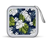 Jubonexis Custodia portatile per CD e DVD, motivo floreale con foglie tropicali bianche e verdi