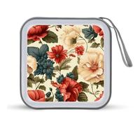 Jubonexis Custodia portatile per CD e DVD, motivo floreale con rose e ibisco, per auto, casa, viaggio