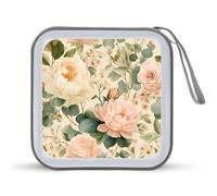 Jubonexis Custodia portatile per CD e DVD, motivo floreale vintage con rose rosa cipria
