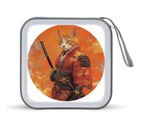 Jubonexis Custodia portatile per CD e DVD, motivo gatto arancione giapponese e arma, per auto, casa e viaggio