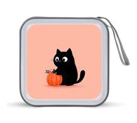 Jubonexis Custodia portatile per CD e DVD, motivo: gatto nero che gioca con zucca, per auto, casa, viaggio