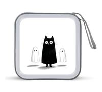 Jubonexis Custodia portatile per CD e DVD, motivo: gatto nero e due fantasmi di Halloween