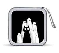 Jubonexis Custodia portatile per CD e DVD, motivo: gatto nero e fantasmi di Halloween, per auto, casa, viaggio