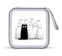 Jubonexis Custodia portatile per CD e DVD, motivo: gatto nero e gruppi di fantasmi bianchi, per auto, casa, viaggio