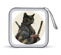 Jubonexis Custodia portatile per CD e DVD, motivo gatto nero giapponese e arma, per auto, casa e viaggio