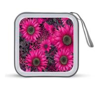 Jubonexis Custodia portatile per CD e DVD, motivo: girasoli, colore: rosa fluo