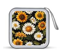 Jubonexis Custodia portatile per CD e DVD, motivo: girasoli e margherite, per auto, casa, viaggio