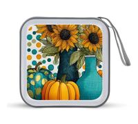 Jubonexis Custodia portatile per CD e DVD, motivo: girasoli in vasi e zucche, per auto, casa, viaggio