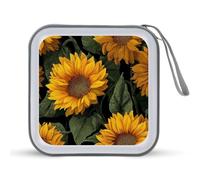 Jubonexis Custodia portatile per CD e DVD, motivo girasoli, petali gialli, foglie verdi, per auto, casa, viaggio