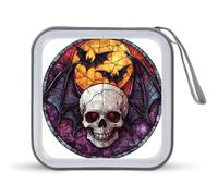 Jubonexis Custodia portatile per CD e DVD, motivo gotico con pipistrello e teschio di Halloween