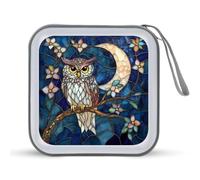 Jubonexis Custodia portatile per CD e DVD, motivo: gufo su un ramo d'albero, in vetro colorato, per auto, casa, viaggio