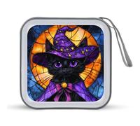 Jubonexis Custodia portatile per CD e DVD, motivo Halloween con gattino nero e cappello da strega, per auto, casa, viaggio