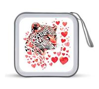 Jubonexis Custodia portatile per CD e DVD, motivo leopardato, rosso, rosa, a forma di cuore, per auto, casa, viaggio