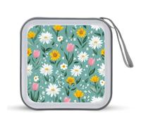 Jubonexis Custodia portatile per CD e DVD, motivo: margherite bianche, girasoli, tulipani rosa, per auto, casa, viaggio
