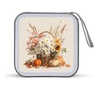 Jubonexis Custodia portatile per CD e DVD, motivo: margherite bianche, girasoli, zucche in cestino, per auto, casa, viaggio