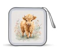Jubonexis Custodia portatile per CD e DVD, motivo mucca e fiori delle Highland ad acquerello, per auto, casa, viaggio