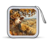 Jubonexis Custodia portatile per CD e DVD, motivo: mucca, girasoli, zucche, autunnale, per auto, casa, viaggio