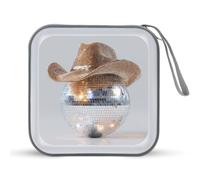 Jubonexis Custodia portatile per CD e DVD, motivo: palla da discoteca con cappello da cowboy, per auto, casa, viaggio