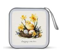 Jubonexis Custodia portatile per CD e DVD, motivo: pulcino giallo con uova in un nido narcisi