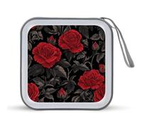 Jubonexis Custodia portatile per CD e DVD, motivo rose rosse, gotico, per auto, casa, viaggio