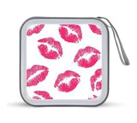 Jubonexis Custodia portatile per CD e DVD, motivo rossetto rosa, per auto, casa, viaggio