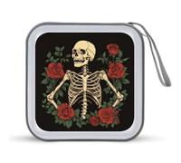 Jubonexis Custodia portatile per CD e DVD, motivo scheletro gotico con rose, per auto, casa, viaggio