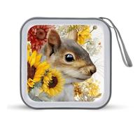 Jubonexis Custodia portatile per CD e DVD, motivo scoiattolo con girasoli, per auto, casa, viaggio