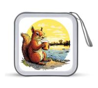 Jubonexis Custodia portatile per CD e DVD, motivo scoiattolo retrò che si gode una tazza di birra, per auto, casa, viaggio