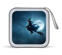 Jubonexis Custodia portatile per CD e DVD, motivo: strega che vola nell'aria, per auto, casa, viaggio