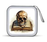 Jubonexis Custodia portatile per CD e DVD, motivo: teschio su un libro, per auto, casa, viaggio