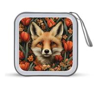 Jubonexis Custodia portatile per CD e DVD, motivo: volpe e tulipani rossi, per auto, casa e viaggio