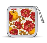 Jubonexis Custodia portatile per CD e DVD, motivo zucca vintage rossa Flwoer, per auto, casa, viaggio