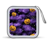 Jubonexis Custodia portatile per CD e DVD, motivo zucche di Halloween, viola, nero, per auto, casa, viaggio
