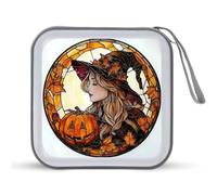 Jubonexis Custodia portatile per CD e DVD, motivo: zucche streghe, in vetro, per auto, casa, viaggio