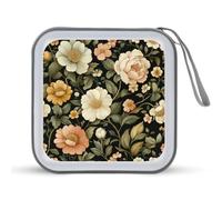 Jubonexis Custodia portatile vintage per CD e DVD, con rose e peonie, per auto, casa, viaggio