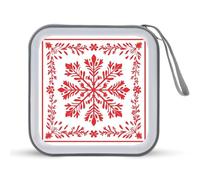 Jubonexis Custodia rettangolare rossa con motivo fiocco di neve per CD e DVD, portatile, per auto, casa, viaggio