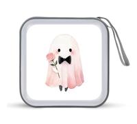 Jubonexis Cute Ghost Holding A Pink Rose CD DVD Storage Case Portatile per Auto Casa Viaggio