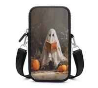 Jubonexis Cute Ghost Reading in the Woods Vintage Crossbody Borsa per cellulare Smartphone Borsa con tracolla regolabile nero