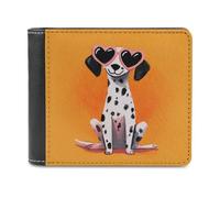 Jubonexis Dalmata che indossa occhiali da sole a forma di cuore, portafoglio bifold in morbida pelle PU, portamonete, porta carte di credito, porta carte di credito sottile, per uomini e donne