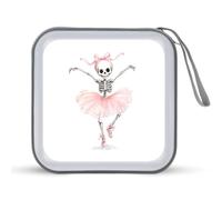 Jubonexis Dancing Skeleton Pink Ribbon on Head Custodia CD DVD Storage Case Portatile per Auto Casa Viaggio