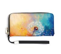 Jubonexis Dente di leone che soffia nel vento in pelle PU pochette lungo bifold portafoglio, portamonete porta carte di credito, resistente porta carte di credito per donne uomini