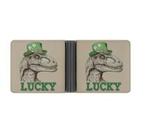 Jubonexis Dinosauro che indossa cappello da leprechaun verde in morbida pelle PU, portamonete, porta carte di credito, portafoglio sottile per uomini e donne