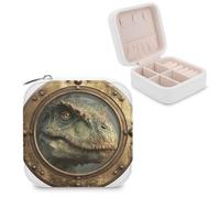 Jubonexis Dinosauro Testa Vecchia Nave Oblò Piccolo Jewelry Box Organizzatore di Gioielli Portatile PU Cuoio Mini Viaggio Jewelry Case